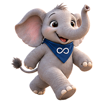 Eric, FND Connect’s elephant mascot, walking forward with confidence
