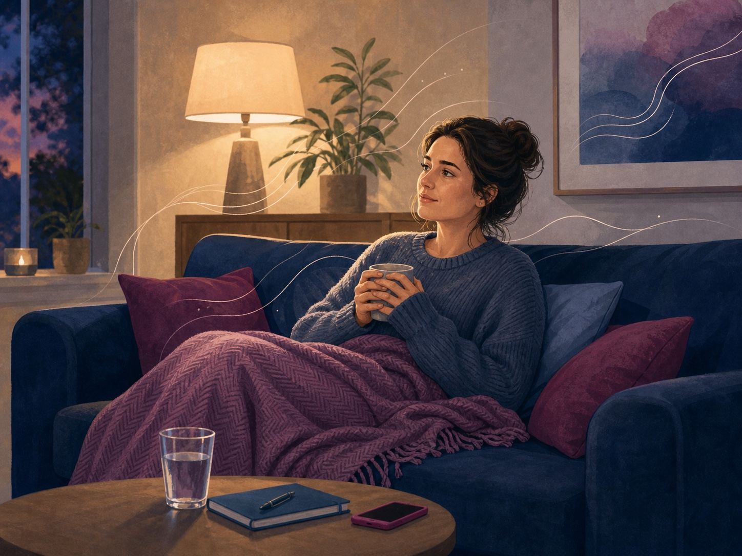 Illustration of a person resting in the evening